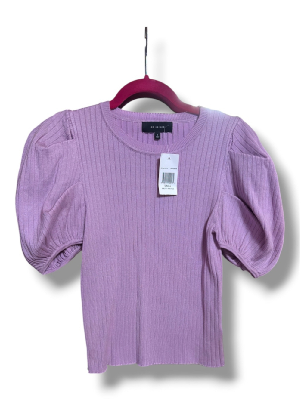 En Saison Lavender Ribbed Puff Sleeve Crew Neck Sweater Size S